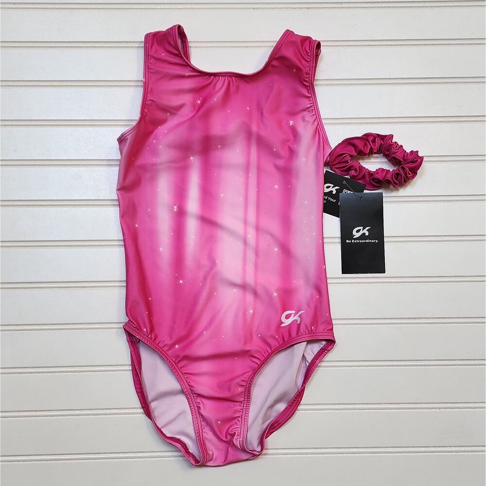 NWT GK Elite Youth Shimmer Pink Gymnastics Leotard Size CL